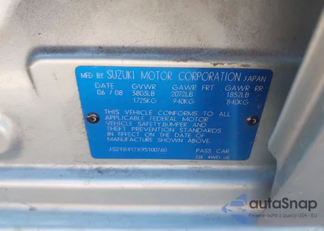 2009 Suzuki Sx4 Touring z USA, uszkodzony, nr VIN JS2YB417X95100760